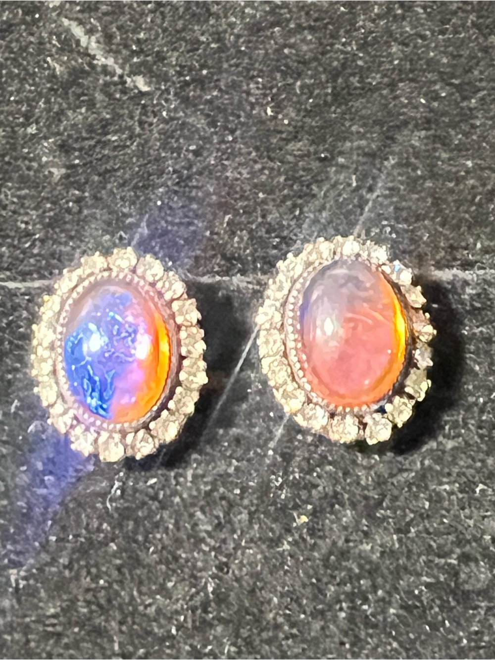 Vintage Sterling Silver Dragon’s Breath & Glass Rhinestone Earrings circa 1940s